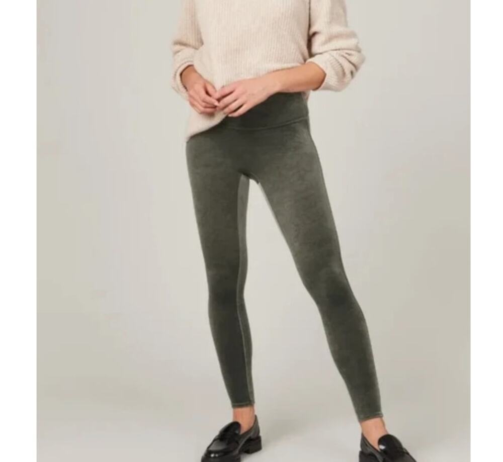 Spanx NWT Dark Palm Green Velvet High Waisted Shaping Leggings Medium